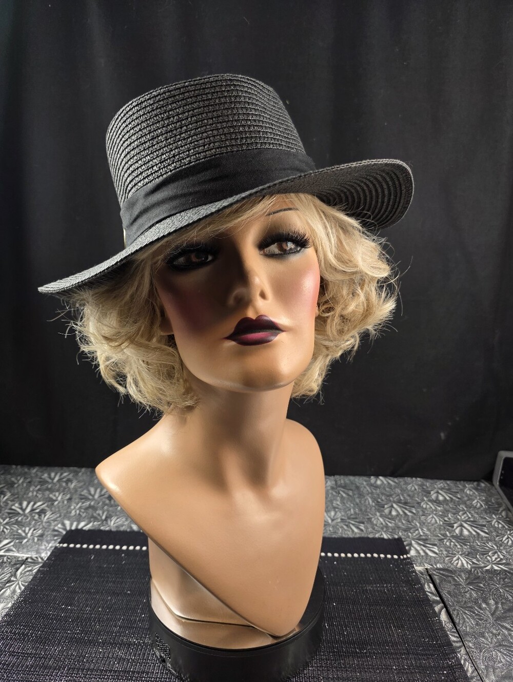 Kendall & Kylie Straw Black Woven Hat